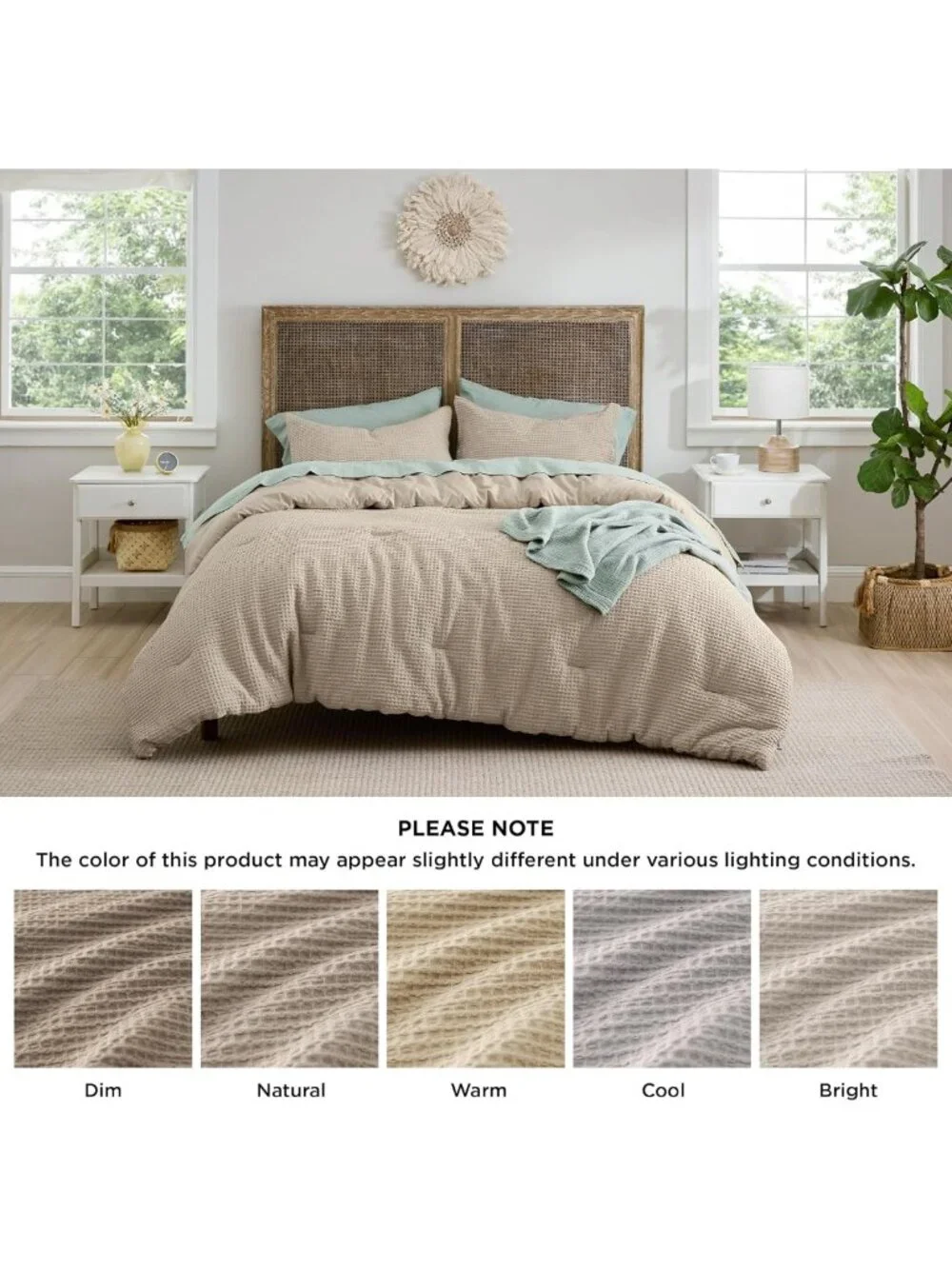 Cozy Twin Waffle Comforter Set - Soft Cotton, Khaki Color, Perfect for Bedroom